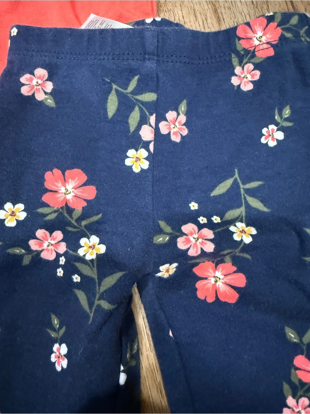 Carter's Coral onesie & Navy Floral Leggings Set
